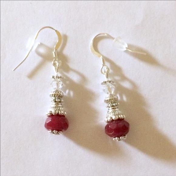 New Brazilian Ruby & Swarovski crystal earrings - Picture 2 of 3